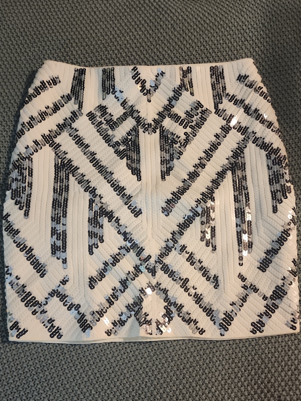 Express White Mini Skirt with Black Sequin Geometric Design